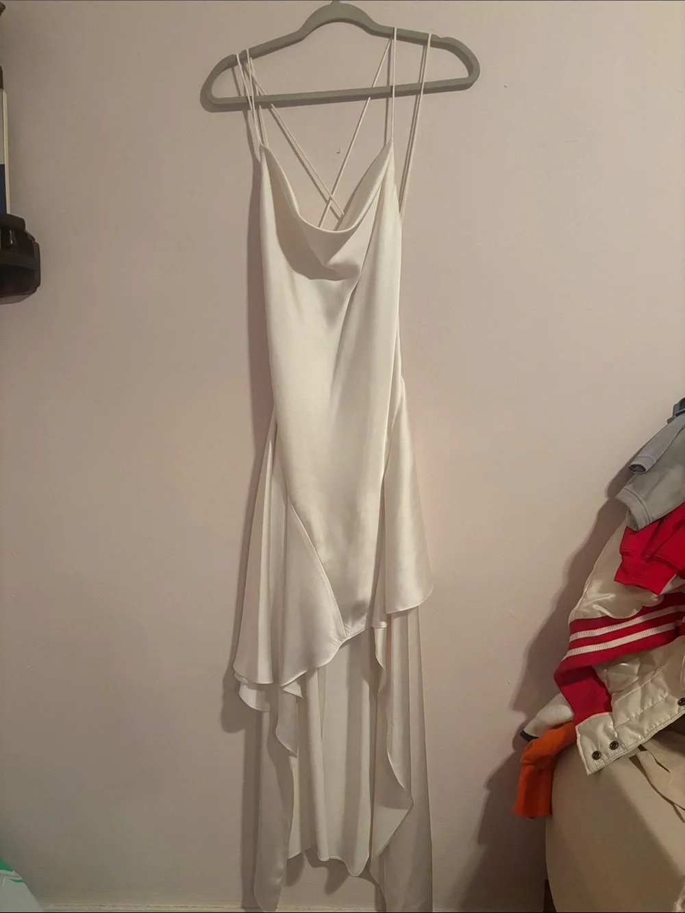 alice and olivia long white dress HARMONY DRAPEY SLIP MIDI DRESS in OFF WHITE